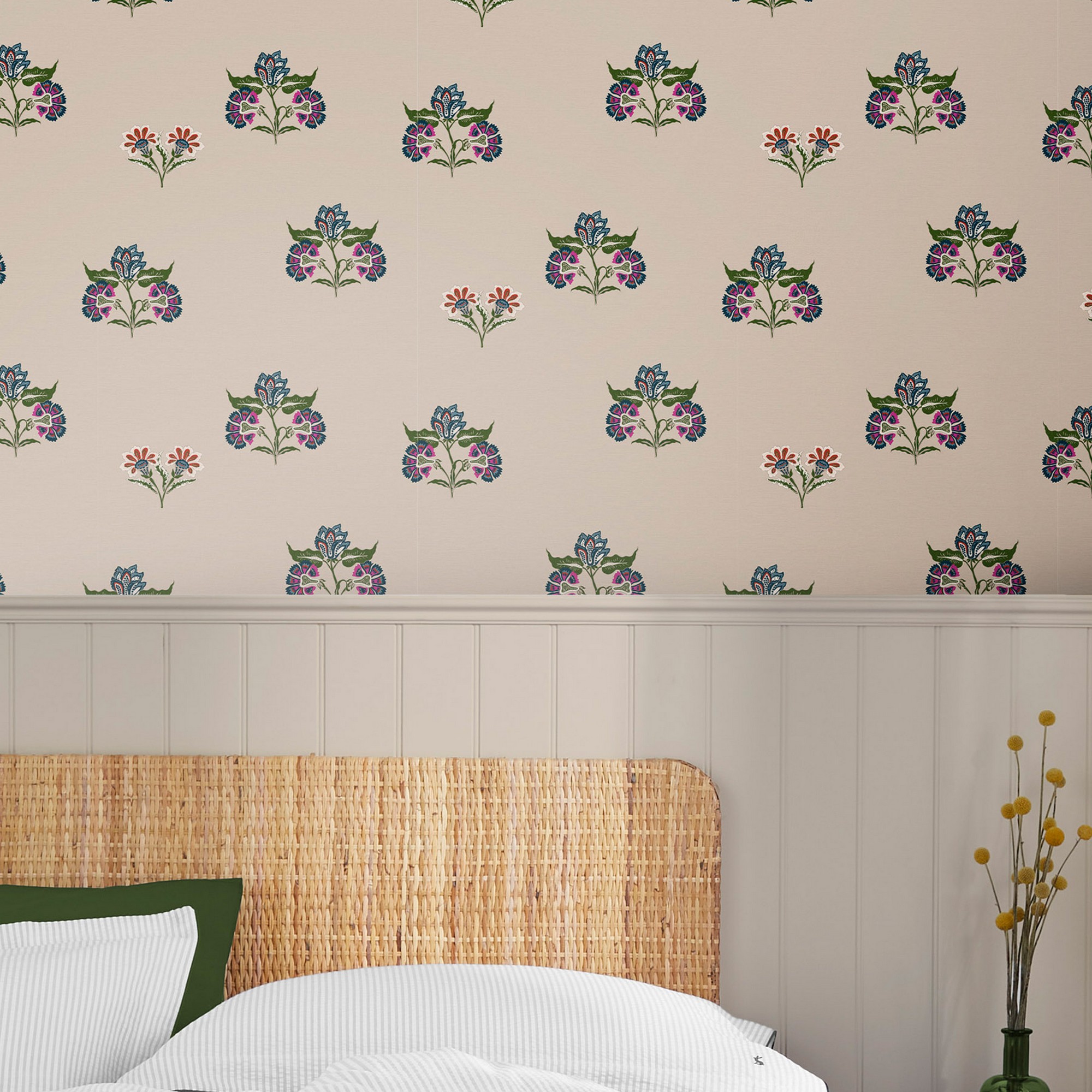 Indienne Block Print Floral Wallpaper 118574 By Joules In Dawn Grey